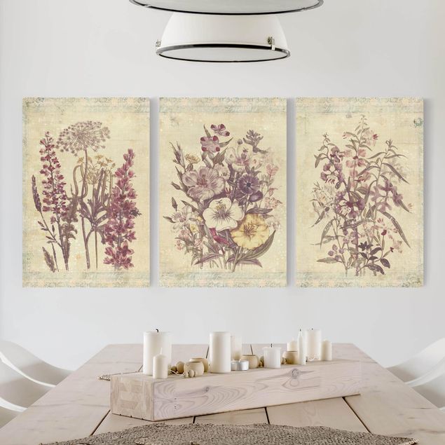 Wanddeko Wohnzimmer Vintage Blumen Trio