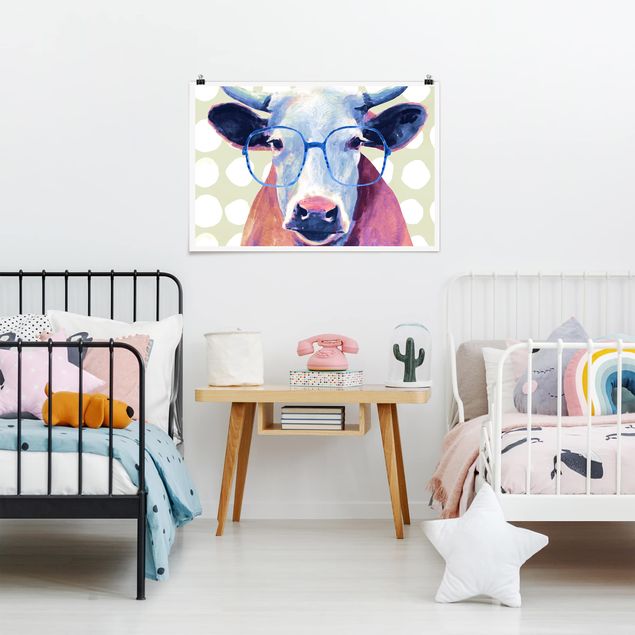 Wanddeko Babyzimmer Bebrillte Tiere - Kuh