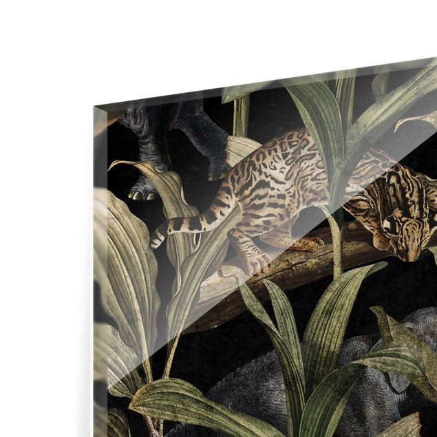 Glasrückwand Küche Muster Tropische Nacht mit Leopard
