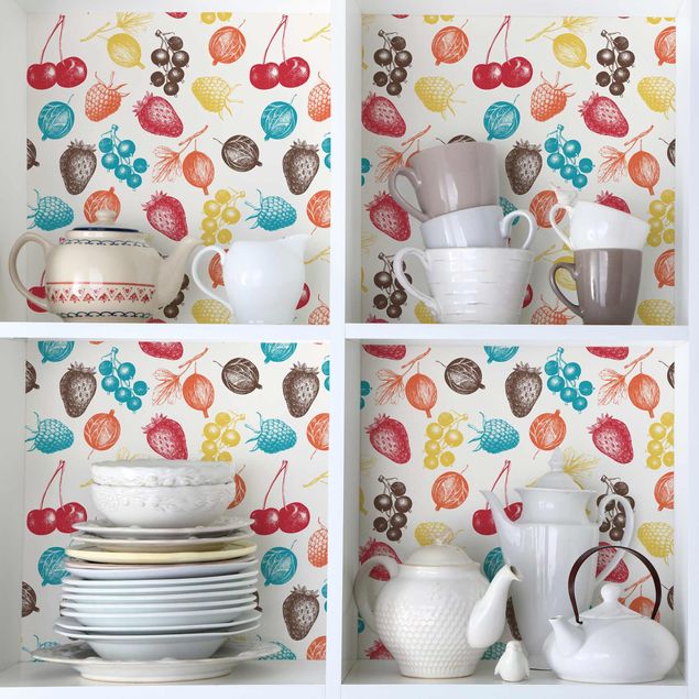 Wanddeko Esszimmer Buntes handgezeichnetes Küchen Sommerfrüchte-Muster