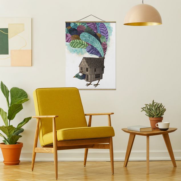 Wanddeko Flur Illustration Vogel Haus mit Federn