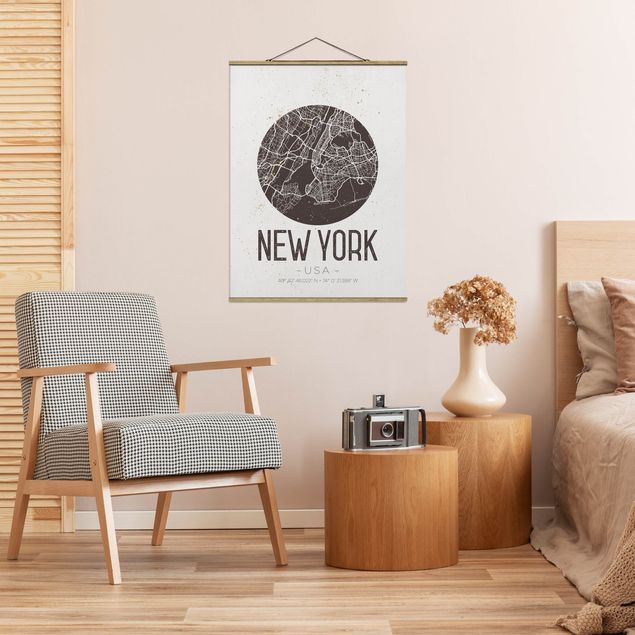 Wanddeko Wohnzimmer Stadtplan New York - Retro