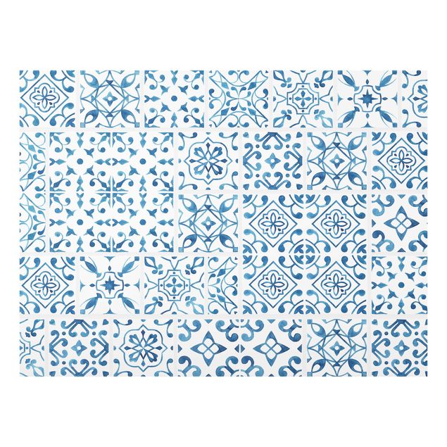 Deko Illustration Fliesenmuster Blau Weiß