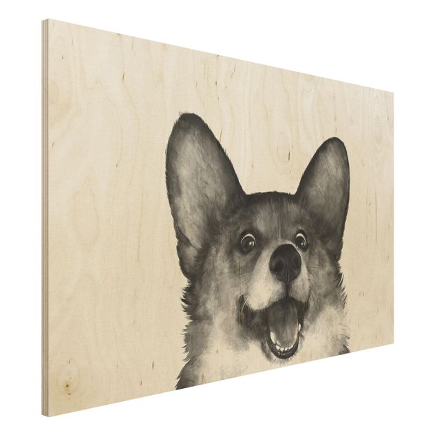 Wanddeko Küche Illustration Hund Corgi Weiß Schwarz Malerei