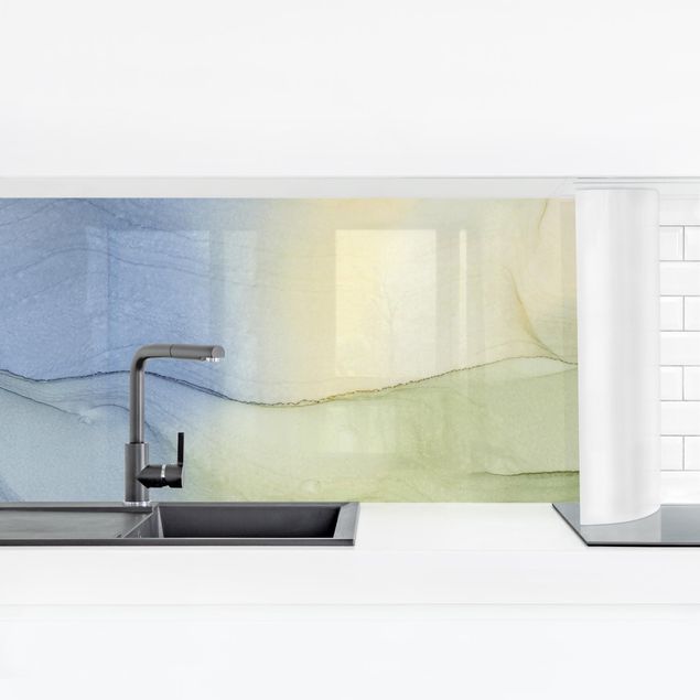 Küchenrückwand selbstklebend Meliertes Blaugrau mit Moosgrün