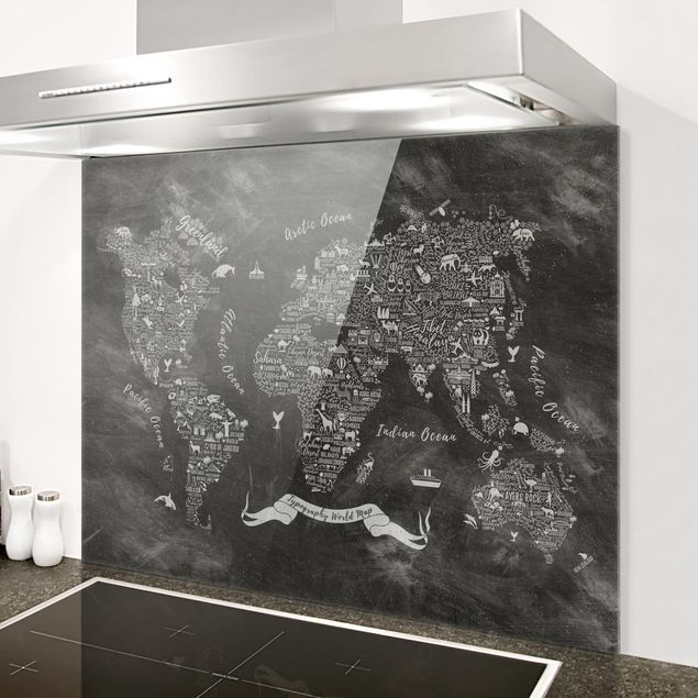 Wanddeko Küche Kreide Typografie Weltkarte