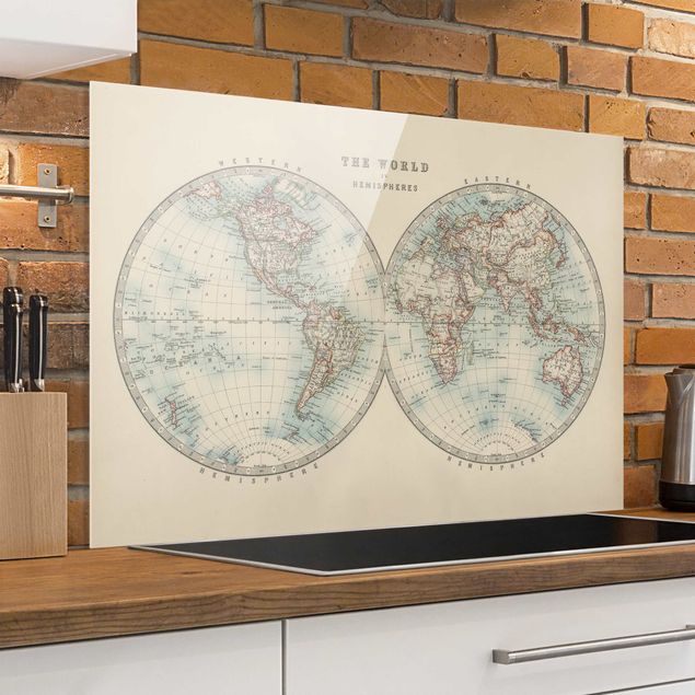 Küchen Deko Vintage Weltkarte Die zwei Hemispheren