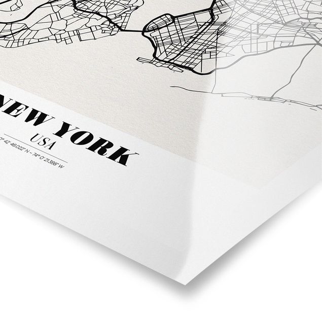 Wanddeko Jugendzimmer Stadtplan New York - Klassik