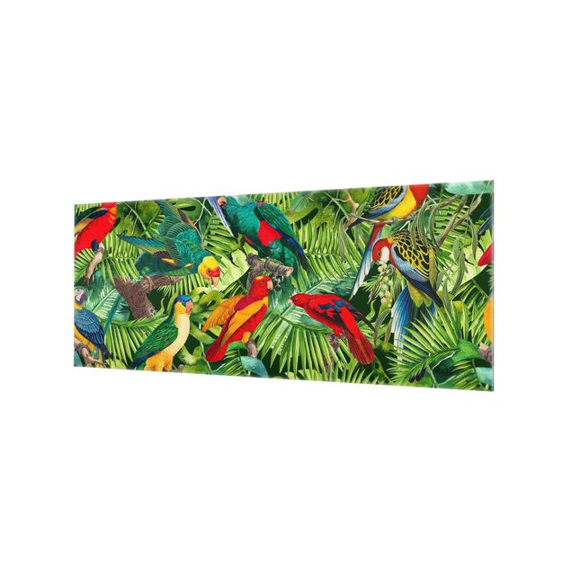 Deko Illustration Bunte Collage - Papageien im Dschungel