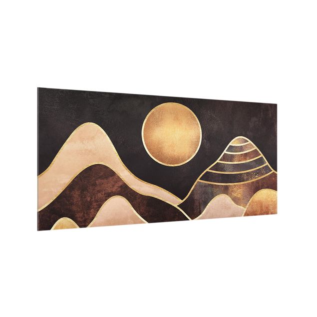 Wanddeko Abstrakt Goldene Sonne abstrakte Berge