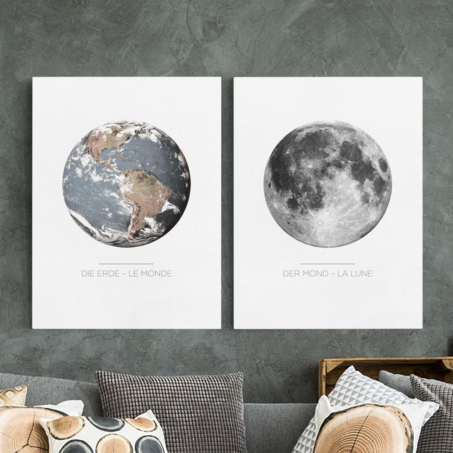 Wanddeko Wohnzimmer Mond und Erde