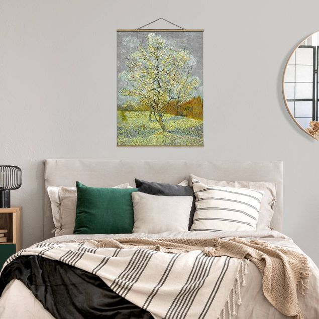Stoffbild mit Posterleisten - Vincent van Gogh - Pfirsichbaum rosa - Hochformat 3:4