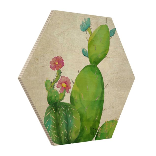 Wanddeko grün Kaktusfamilie rosa türkis