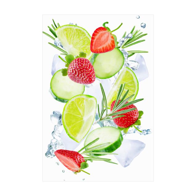 outdoor-teppich wetterfest Erdbeeren Limetten Eiswürfel Splash