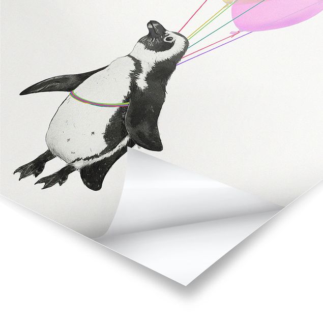 Wanddeko Treppenhaus Illustration Pinguin Pastell Luftballons