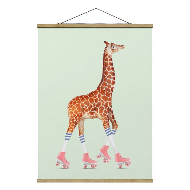 Wandbilder Giraffen Giraffe mit Rollschuhen