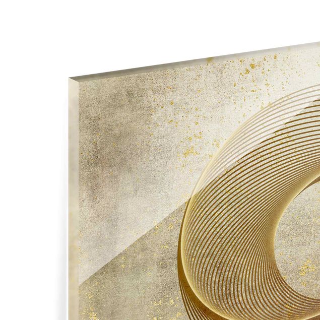 Glasrückwand Küche Line Art Kreisspirale Gold