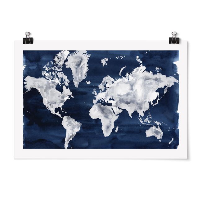 Wanddeko Esszimmer Wasser-Weltkarte dunkel