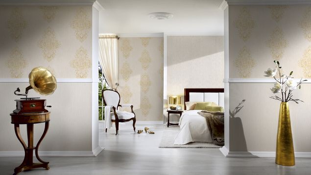 Wanddeko Esszimmer Architects Paper Luxury wallpaper in Beige Metallic - 319452