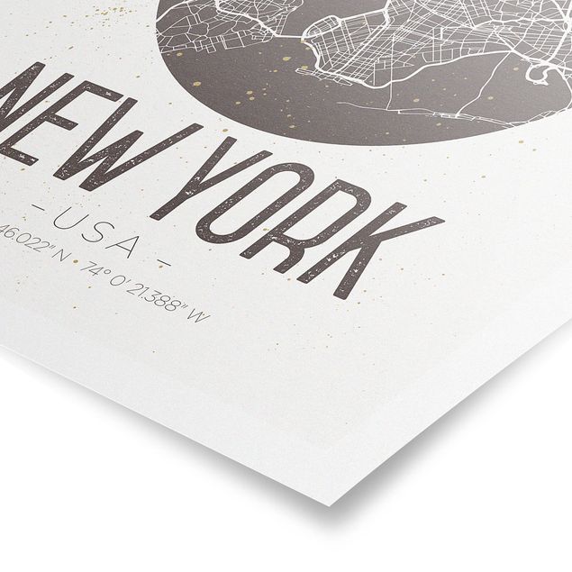 Wanddeko Esszimmer Stadtplan New York - Retro