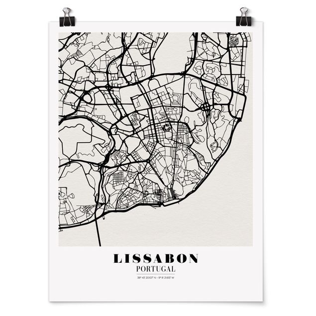 Wanddeko Büro Stadtplan Lissabon - Klassik