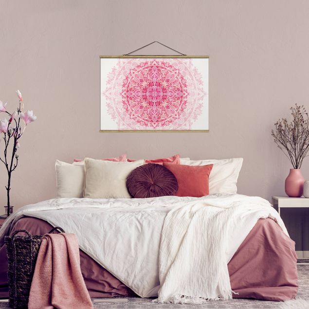 Wanddeko Schlafzimmer Mandala Aquarell Ornament pink