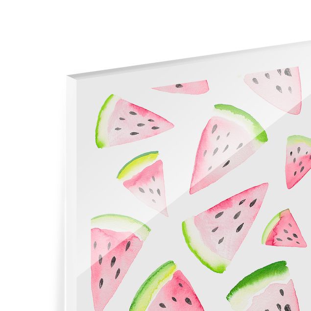 Wanddeko Illustration Aquarell Melonenstücke mit Rahmen