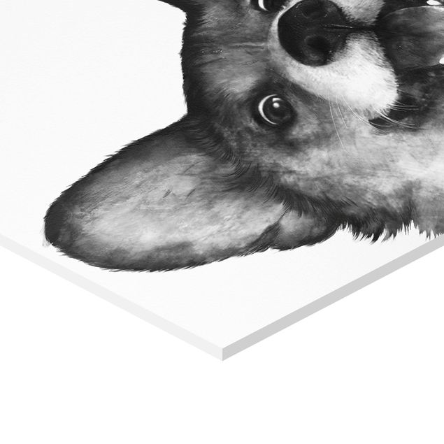 Wanddeko über Sofa Illustration Hund Corgi Weiß Schwarz Malerei