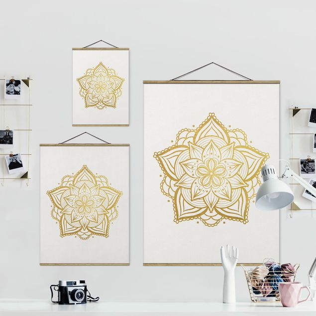 Wanddeko Büro Mandala Blüte Sonne Illustration Set Gold