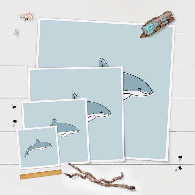 Wanddeko Fische Delfin Line Art