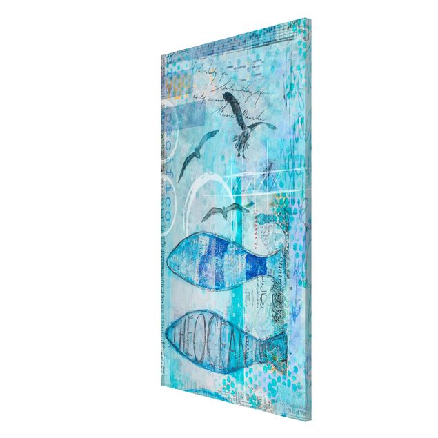 Wanddeko Flur Bunte Collage - Blaue Fische