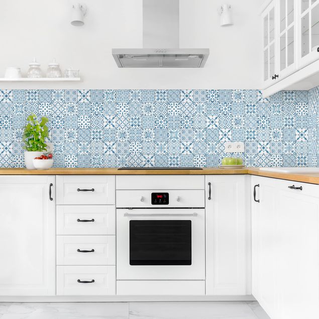 Küchen Deko Musterfliesen Blau Weiß