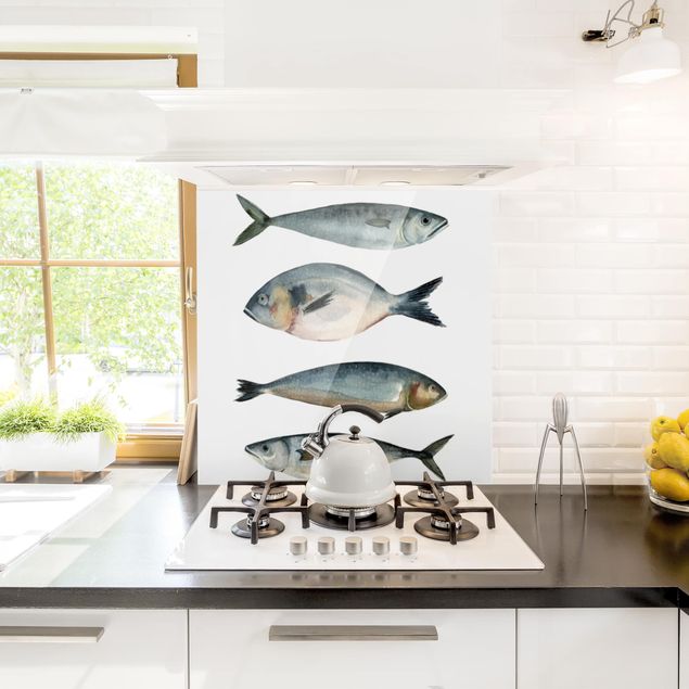Küche Dekoration Vier Fische in Aquarell II