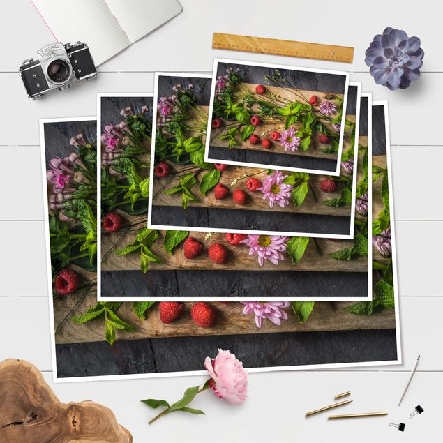 Wandbilder Floral Blumen Himbeeren Minze