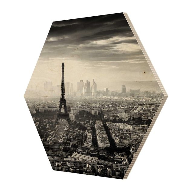 Wanddeko schwarz-weiß Der Eiffelturm von Oben Schwarz-weiß