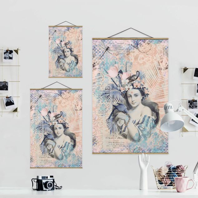 Wanddeko pastell Vintage Collage - Exotische Schönheit