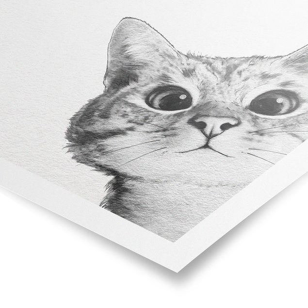 Wanddeko Büro Illustration Katze Zeichnung Schwarz Weiß