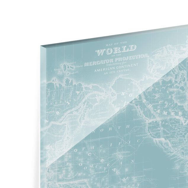 Glasrückwand Küche Weltkarte in Eisblau
