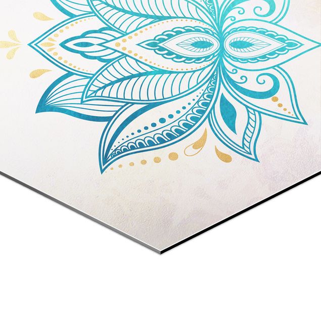 Wanddeko Treppenhaus Mandala Lotus Set Gold Blau