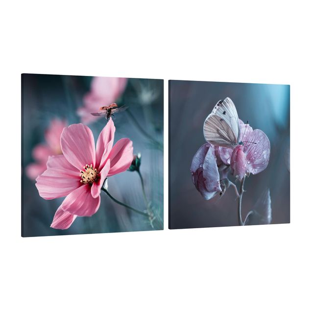 Deko Blume Schmetterling und Marienkäfer auf Blüten