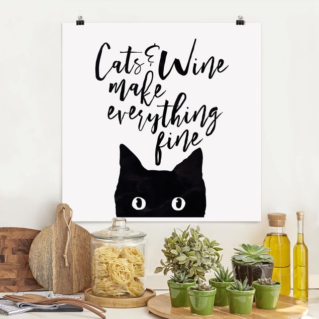 Wanddeko Wohnzimmer Cats and Wine make everything fine