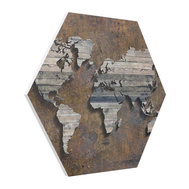 Wanddeko Esszimmer Holz Rost Weltkarte
