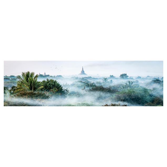 Wanddeko Fotografie Morgennebel über dem Dschungel von Bagan