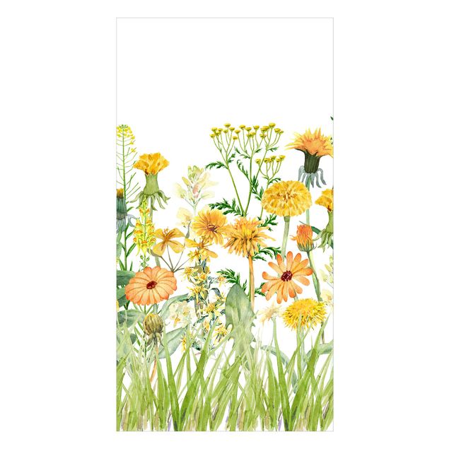 Wanddeko Illustration Aquarellierte Blumenwiese in Gelb