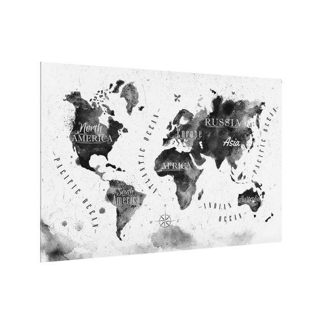 Wanddeko Weltkarte Weltkarte Aquarell schwarz