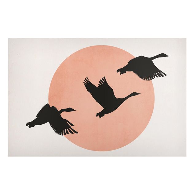 Wanddeko Esszimmer Vögel vor rosa Sonne III