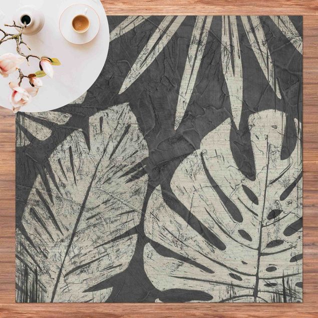 Wanddeko Flur Palmenblätter vor Dunkelgrau