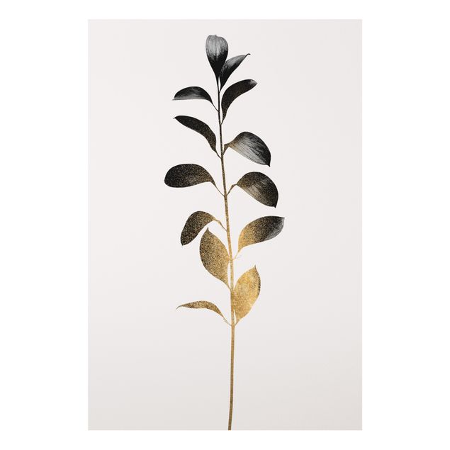 Deko Botanik Grafische Pflanzenwelt - Gold und Grau