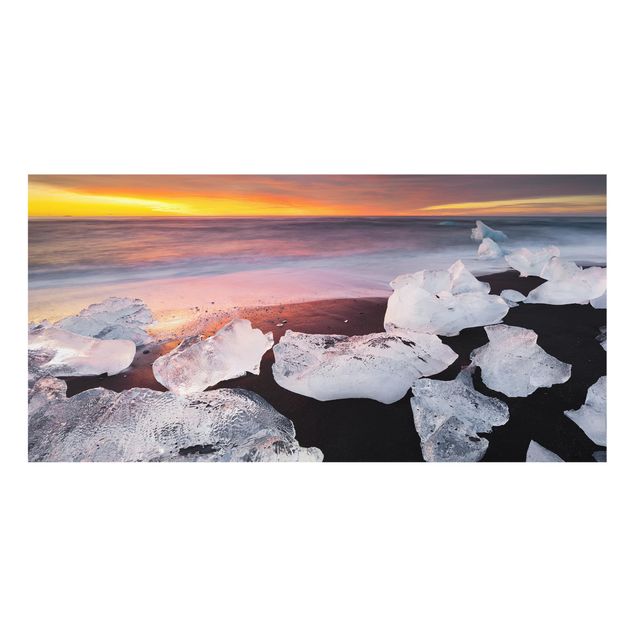 Wanddeko Sonnenuntergang Eisbrocken Jökulsárlon Island