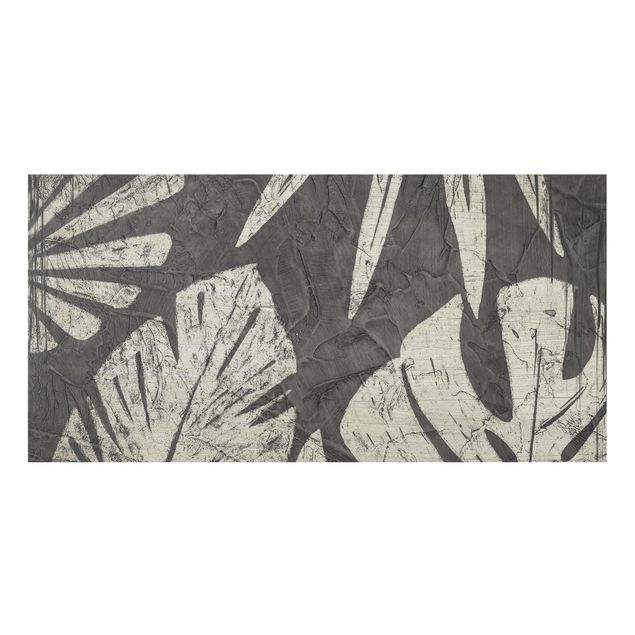 Wanddeko Pflanzen Palmenblätter vor Dunkelgrau